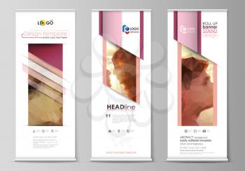 Set of roll up banner stands, flat design templates, abstract geometric style, modern business concept, corporate vertical vector flyers, flag layouts. Romantic couple kissing. Beautiful background. G