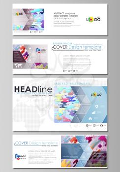 Social media and email headers set, modern banners. Business templates. Easy editable abstract design template, vector layouts in popular sizes. Bright color lines and dots, colorful minimalist backdr