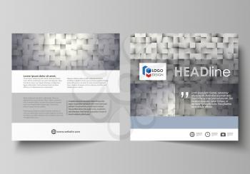 Business templates for square design brochure, magazine, flyer, booklet or annual report. Leaflet cover, abstract flat layout, easy editable vector. Pattern made from squares, gray background in geome