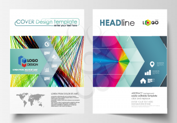 Business templates for brochure, magazine, flyer, annual report. Cover template, easy editable vector, flat layout in A4 size. Colorful background with abstract waves, lines. Bright color curves. Moti