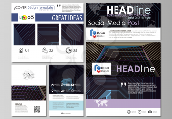 Social media posts set. Business templates. Easy editable abstract flat design template, vector layouts in popular formats. Abstract polygonal background with hexagons, illusion of depth and perspecti