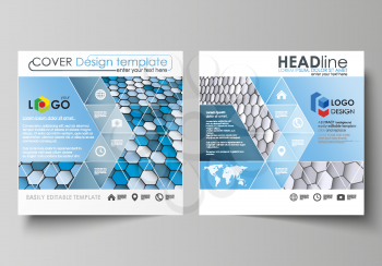 Business templates for square design brochure, magazine, flyer, booklet or annual report. Leaflet cover, abstract flat layout, easy editable vector. Blue and gray color hexagons in perspective. Abstra