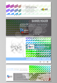 Social media and email headers set, modern banners. Business templates. Easy editable abstract design template, vector layouts in popular sizes. Colorful rectangles, moving dynamic shapes forming abst