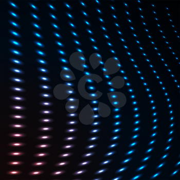 Abstract blue color neon dots, dotted technology background. Glowing particles, led light pattern, futuristic texture, digital vector design.