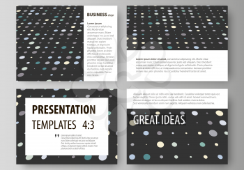 Set of business templates for presentation slides. Easy editable abstract vector layouts in flat design. Abstract soft color dots with illusion of depth and perspective, dotted technology background. 