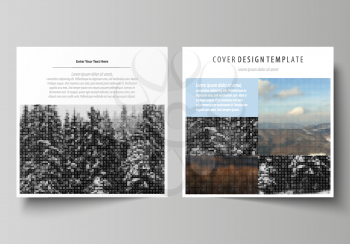 Business templates for square design brochure, magazine, flyer, booklet or annual report. Leaflet cover, abstract flat layout, easy editable vector. Abstract landscape of nature. Dark color pattern in