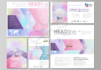 Social media posts set. Business templates. Easy editable abstract flat design template, vector layouts in popular formats. Hologram, background in pastel colors with holographic effect. Blurred color