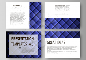 Set of business templates for presentation slides. Easy editable abstract vector layouts in flat design. Shiny fabric, rippled texture, blue color silk, colorful vintage style background