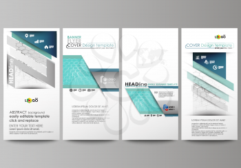 Flyers set, modern banners. Business templates. Cover design template, easy editable abstract vector layouts. Chemistry pattern, hexagonal molecule structure on blue. Medicine, science and technology 