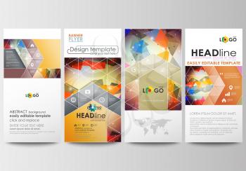 Flyers set, modern banners. Business templates. Cover design template, easy editable, abstract flat layouts. Abstract colorful triangle design vector background with polygonal molecules.