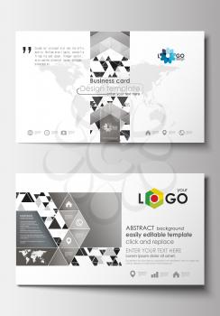 Business card templates. Cover design template, easy editable blank, abstract flat layout. Abstract triangle design background, modern gray color polygonal vector.
