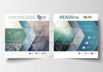 Business templates for square design brochure, magazine, flyer, booklet or annual report. Leaflet cover, abstract flat layout, easy editable vector. Chemistry pattern, hexagonal molecule structure. Me