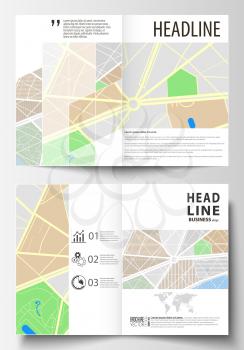 Business templates for bi fold brochure, magazine, flyer, booklet or annual report. Cover design template, easy editable blank, abstract flat layout in A4 size. City map with streets. Flat design temp