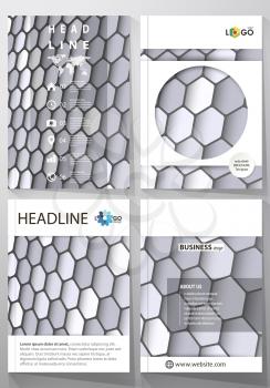 Business templates for brochure, magazine, flyer, booklet or annual report. Cover design template, easy editable vector, abstract flat layout in A4 size. Gray color hexagons in perspective. Abstract p