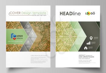 Business templates for brochure, magazine, flyer, booklet or annual report. Cover design template, easy editable vector, abstract flat layout in A4 size. Abstract green color wooden design.Texture wit