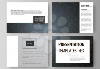 Set of business templates for presentation slides. Easy editable abstract vector layouts in flat design. Colorful dark background with abstract lines. Bright color chaotic, random, messy curves. Colou