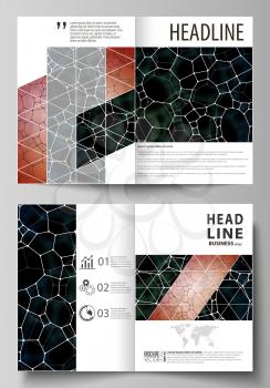 Business templates for bi fold brochure, magazine, flyer, booklet or annual report. Cover design template, easy editable vector, abstract flat layout in A4 size. Chemistry pattern, molecular texture, 