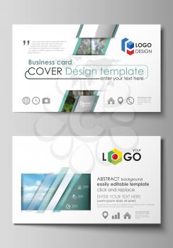 Business card templates. Easy editable layout, abstract vector design template. Colorful background made of triangular or hexagonal texture for travel business, natural landscape in polygonal style.