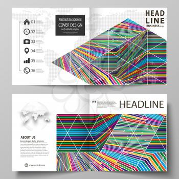 Business templates for square design bi fold brochure, magazine, flyer, booklet or annual report. Leaflet cover, abstract flat layout, easy editable vector. Bright color lines, colorful style with geo