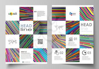 Business templates for brochure, magazine, flyer, booklet or annual report. Cover design template, easy editable vector, abstract flat layout in A4 size. Bright color lines, colorful style with geomet