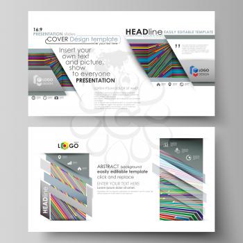 Business templates in HD format for presentation slides. Easy editable abstract vector layouts in flat design. Bright color lines, colorful style with geometric shapes forming beautiful minimalist bac