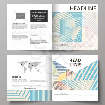 Business templates for square design bi fold brochure, magazine, flyer, booklet or annual report. Leaflet cover, abstract flat layout, easy editable vector. Minimalistic design with lines, geometric s