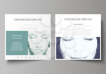 Business templates for square design brochure, magazine, flyer, booklet or annual report. Leaflet cover, abstract flat layout, easy editable vector. Halftone dotted background, retro style grungy patt