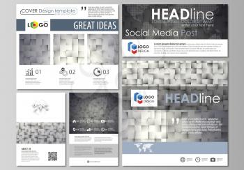 Social media posts set. Business templates. Easy editable abstract flat design template, vector layouts in popular formats. Pattern made from squares, gray background in geometrical style. Simple text