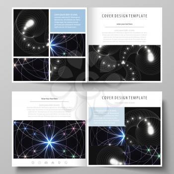 Business templates for square design bi fold brochure, magazine, flyer, booklet or annual report. Leaflet cover, abstract flat layout, easy editable vector. Sacred geometry, glowing geometrical orname