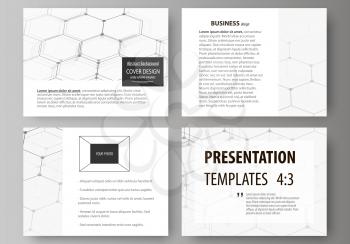 Set of business templates for presentation slides. Easy editable abstract vector layouts in flat design. Chemistry pattern, hexagonal molecule structure. Medicine, science and technology concept.