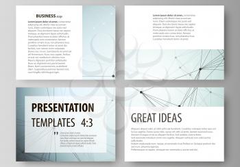 Set of business templates for presentation slides. Easy editable abstract vector layouts in flat design. Chemistry pattern, connecting lines and dots, molecule structure, scientific medical DNA resear