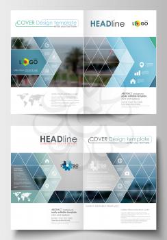 Business templates for brochure, magazine, flyer, booklet. Cover design, abstract flat style travel decoration layout in A4 size, easy editable vector template, colorful blurred natural landscape