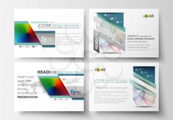Set of business templates for presentation slides. Easy editable layouts in flat style, vector illustration. Colorful design background with abstract shapes and waves, overlap effect