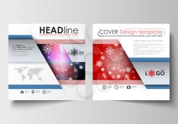 Business templates for square design brochure, magazine, flyer, booklet or annual report. Leaflet cover, abstract flat layout, easy editable blank. Christmas decoration, vector background with shiny s