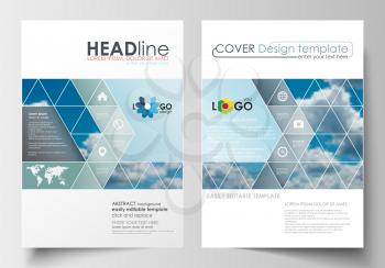 Business templates for brochure, magazine, flyer, booklet or annual report. Cover design template, easy editable blank, abstract blue flat layout in A4 size, vector illustration