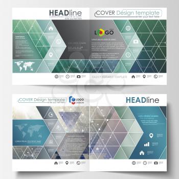 Business templates for square design bi fold brochure, magazine, flyer, booklet or annual report. Leaflet cover, abstract flat layout, easy editable vector. Chemistry pattern, hexagonal molecule struc
