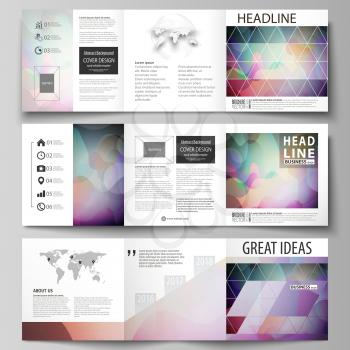 Set of business templates for tri fold brochures. Square design. Leaflet cover, abstract flat layout, easy editable vector. Bright color pattern, colorful design with overlapping shapes forming abstra