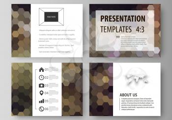 Set of business templates for presentation slides. Easy editable abstract vector layouts in flat design. Abstract multicolored backgrounds. Geometrical patterns. Triangular and hexagonal style.