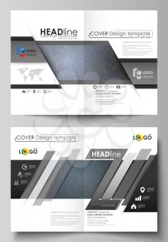 Business templates for bi fold brochure, magazine, flyer, booklet or annual report. Cover design template, easy editable vector, abstract flat layout in A4 size. Colorful dark background with abstract