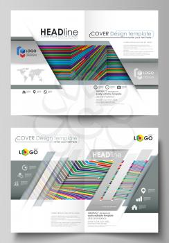 Business templates for bi fold brochure, magazine, flyer, booklet or annual report. Cover design template, easy editable vector, abstract flat layout in A4 size. Bright color lines, colorful style wit