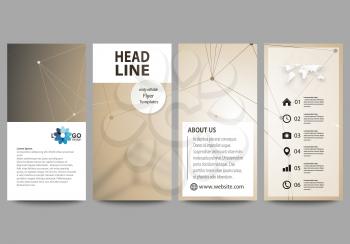Flyers set, modern banners. Business templates. Cover design template, easy editable abstract vector layouts. Technology, science, medical concept. Golden dots and lines, cybernetic digital style. Lin