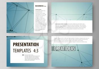 Set of business templates for presentation slides. Easy editable abstract vector layouts in flat design. Geometric background, connected line and dots. Molecular structure. Scientific, medical, techno