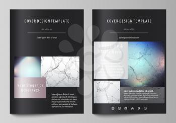 Business templates for brochure, magazine, flyer, booklet or annual report. Cover design template, easy editable vector, abstract flat layout in A4 size. Compounds lines and dots. Big data visualizati