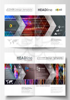 Business templates for bi fold brochure, magazine, flyer, booklet, report. Cover design template, abstract vector layout in A4 size. Glitched background made of colorful pixel mosaic. Digital decay, s