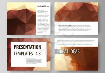 Set of business templates for presentation slides. Easy editable abstract vector layouts in flat design. Romantic couple kissing. Beautiful background. Geometrical pattern in triangular style