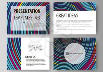 Set of business templates for presentation slides. Easy editable abstract vector layouts in flat design. Blue color background in minimalist style made from colorful circles
