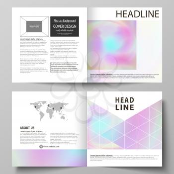 Business templates for square design bi fold brochure, magazine, flyer, booklet or annual report. Leaflet cover, abstract flat layout, easy editable vector. Hologram, background in pastel colors with 