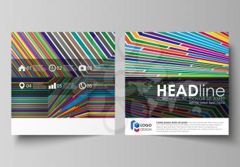 Business templates for square design brochure, magazine, flyer, booklet or annual report. Leaflet cover, abstract flat layout, easy editable vector. Bright color lines, colorful style with geometric s