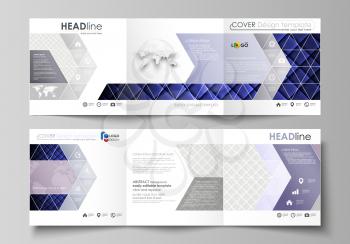 Set of business templates for tri fold square design brochures. Leaflet cover, abstract flat layout, easy editable vector. Shiny fabric, rippled texture, white and blue color silk, colorful vintage st