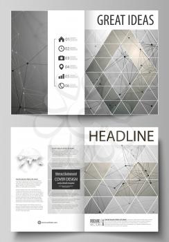 Business templates for bi fold brochure, magazine, flyer, booklet or annual report. Cover design template, easy editable vector, abstract flat layout in A4 size. Chemistry pattern, molecule structure 